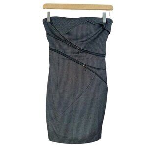 Bebe Nikita Herringbone Strapless Black White Bodycon Mini Dress Zippers Size 2